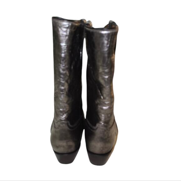 FRYE DARK PEWTER CRINKLE WESTERN SACHA MID PULL ON BOOTS SIZE‎ 8.5 NEW - Picture 4 of 14